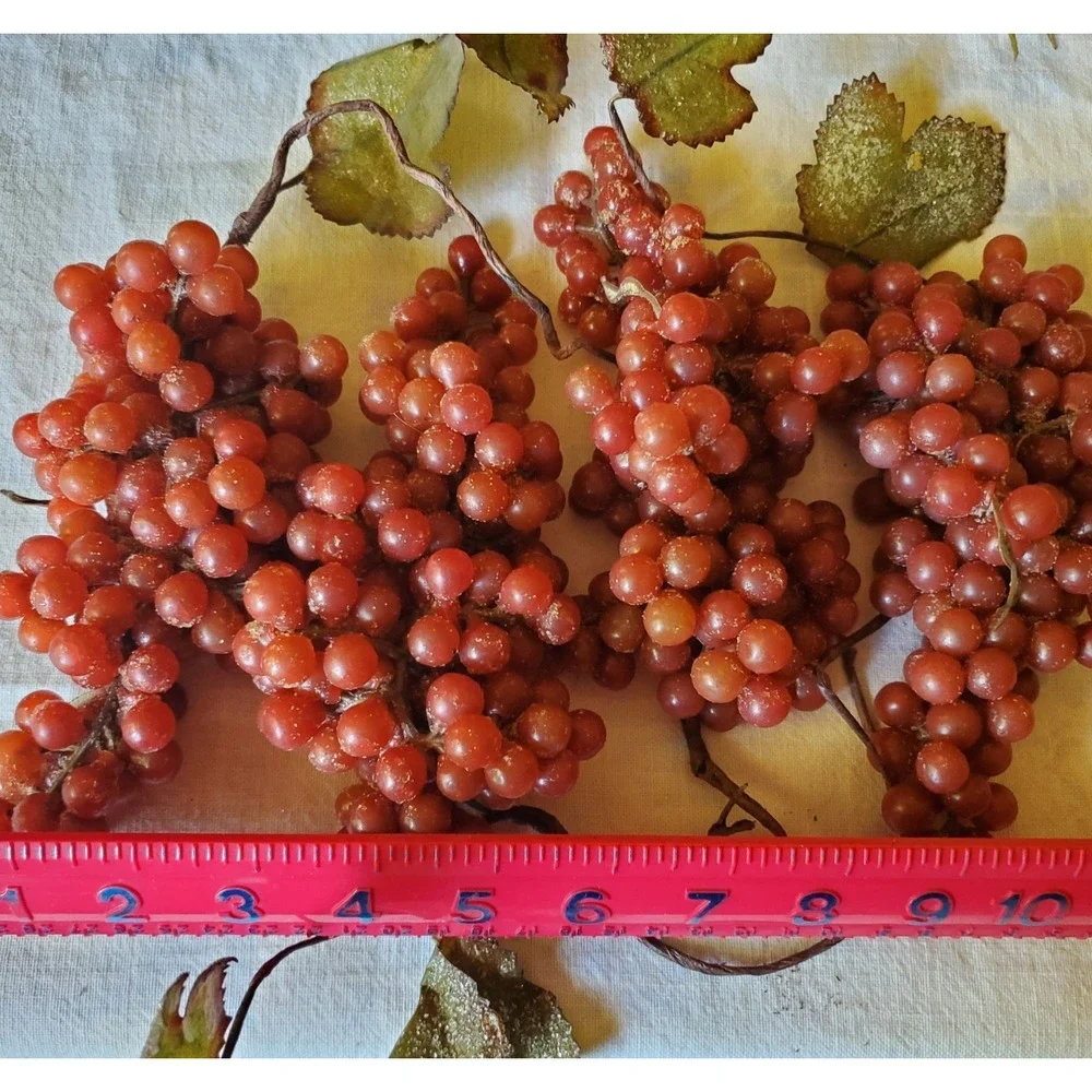 4 Bunches Vintage Frosted Rubber Grapes Faux 6
